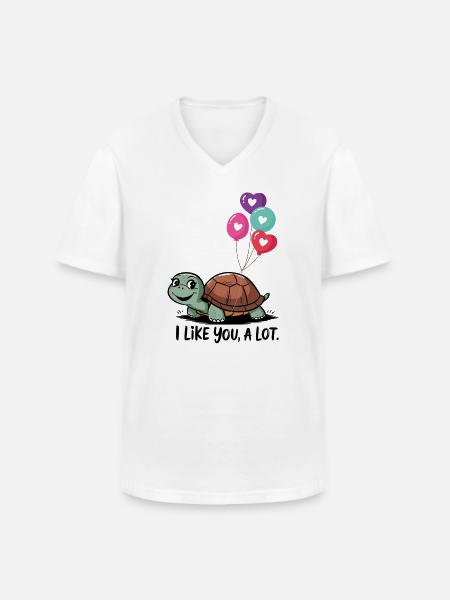 Turtle with Heart Balloons - Men's V-Neck T-Shirt - white