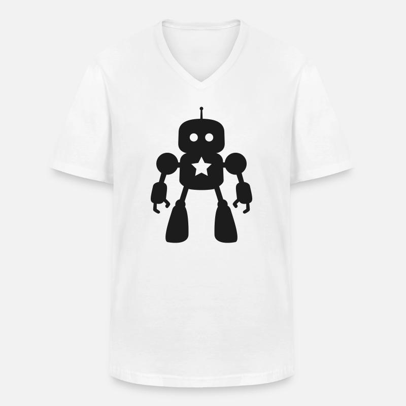 Roboter mit Stern KI Sci-Fi Nerd - Männer-T-Shirt mit V-Ausschnitt - Weiß