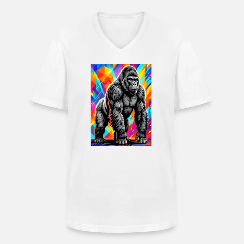 Gorilla - Männer-T-Shirt mit V-Ausschnitt - Weiß