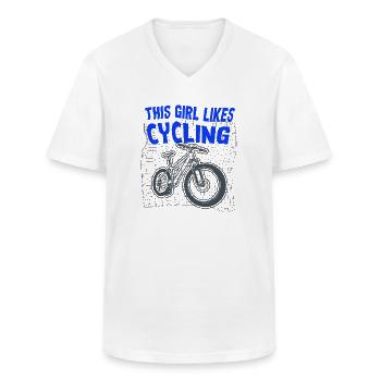 Une fille aime le vélo, le cardio, la mobilité - T-shirt col V Homme - blanc - Devant - AI Model Male 185 light (185cm)