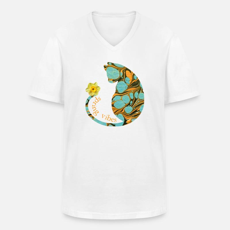 katze mit blume e 204 - Männer-T-Shirt mit V-Ausschnitt - Weiß