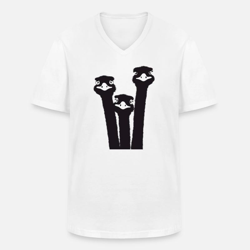 Nandu, Straußenkopf, Emu, Strauß - Männer-T-Shirt mit V-Ausschnitt - Weiß