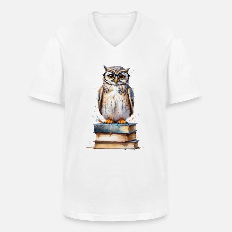 Gelehrte Eule - Aquarell - Männer-T-Shirt mit V-Ausschnitt - Weiß