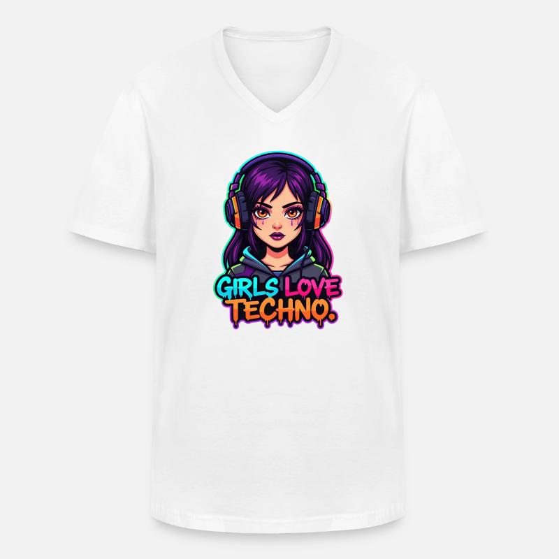 Techno Neon Mädchen - Männer-T-Shirt mit V-Ausschnitt - Weiß