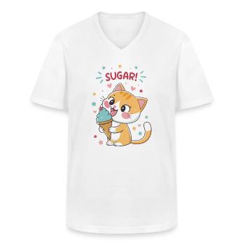 Chat gourmand cornet glace festif - Men's V-Neck T-Shirt - white - Front - AI Model Male 185 light (185cm)