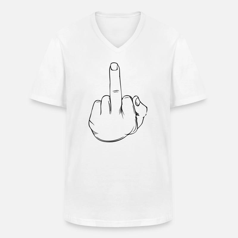Mittelfinger Statement - Männer-T-Shirt mit V-Ausschnitt - Weiß