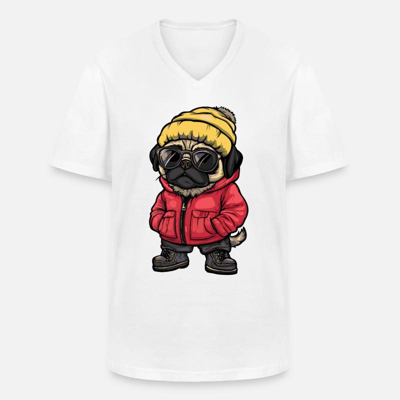 Mops Hund Cool Comic - Männer-T-Shirt mit V-Ausschnitt - Weiß