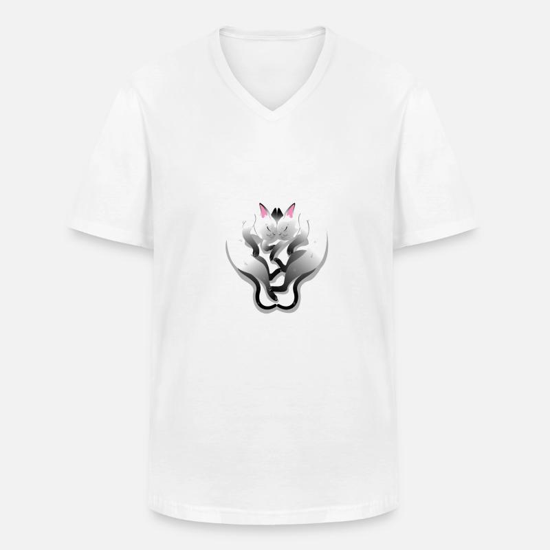 (2 Schlaf Katzen) - Männer-T-Shirt mit V-Ausschnitt - Weiß