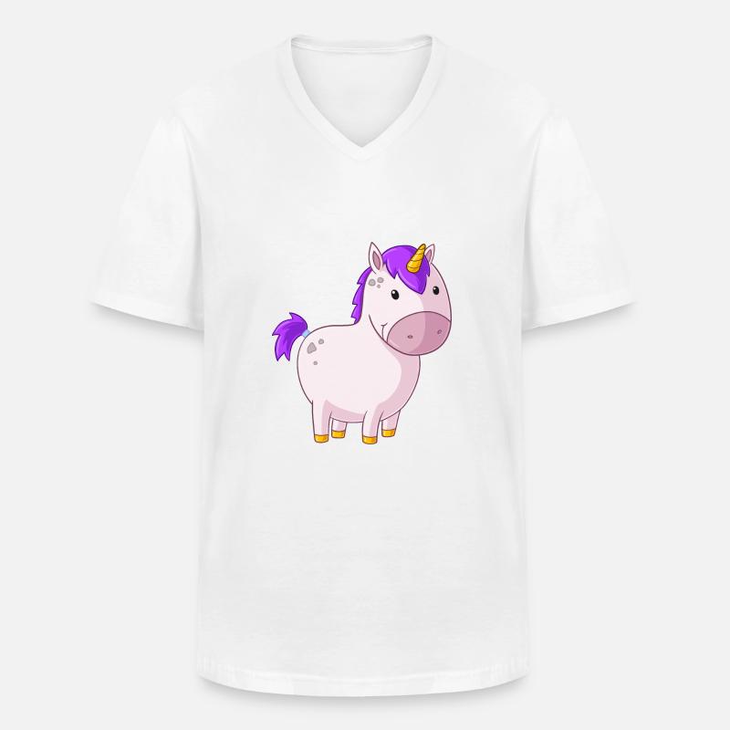 Dickes Comic Einhorn - Männer-T-Shirt mit V-Ausschnitt - Weiß