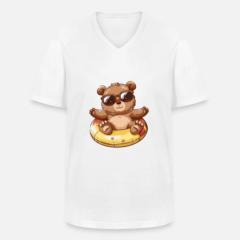 Bär Sommer Comic - Männer-T-Shirt mit V-Ausschnitt - Weiß