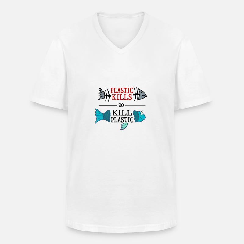 plastic kills - so kill plastic - Männer-T-Shirt mit V-Ausschnitt - Weiß