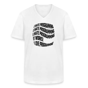 I hate programming, it works, I love programming - Männer-T-Shirt mit V-Ausschnitt - Weiß - Vorne - AI Model Male 185 light (185cm)