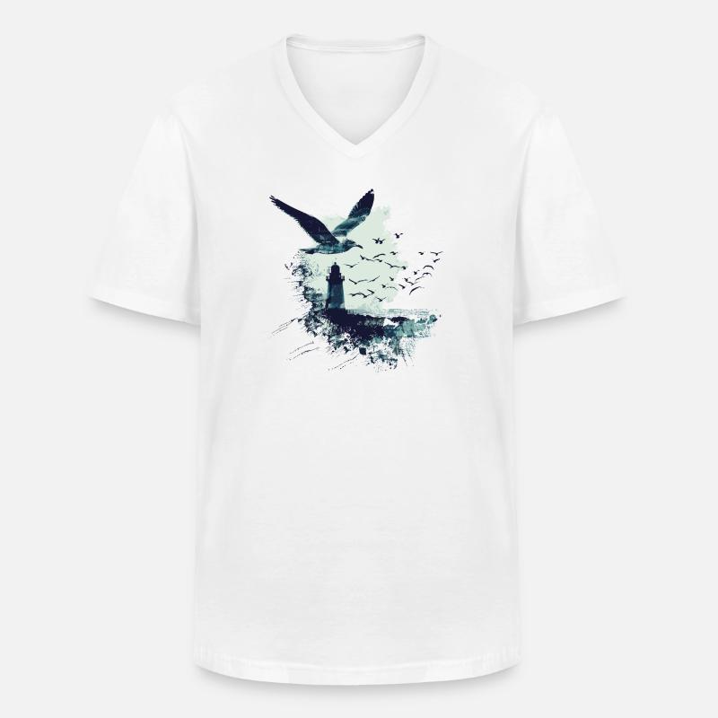 Möwe Seevogel Leuchtturm - Männer-T-Shirt mit V-Ausschnitt - Weiß