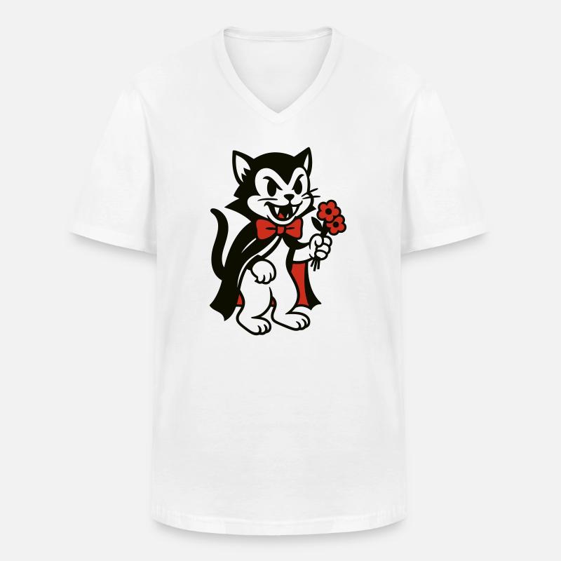 Dracula Kater mit Blumenstrauss - Männer-T-Shirt mit V-Ausschnitt - Weiß