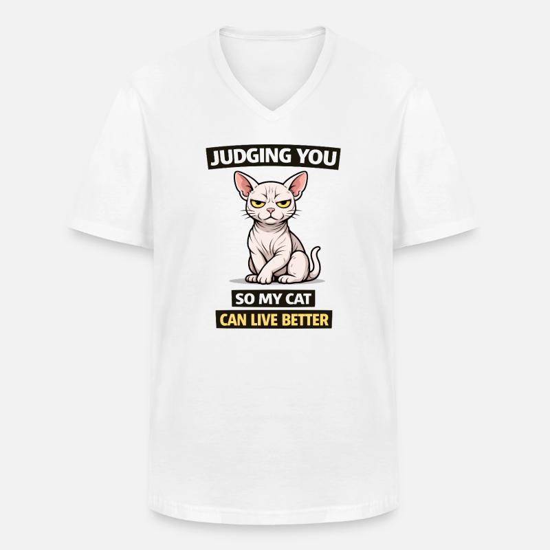 Dich beurteilen, Katze: Leb besser - Männer-T-Shirt mit V-Ausschnitt - Weiß