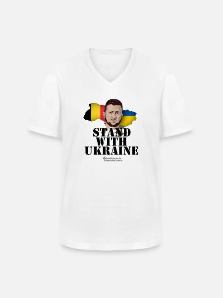 Ukraine Belgium Stand with Ukraine - Men's V-Neck T-Shirt - white