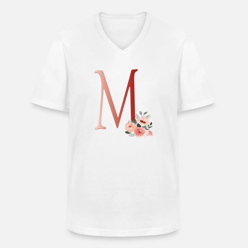 Buchstabe M mit Blumen - Männer-T-Shirt mit V-Ausschnitt - Weiß