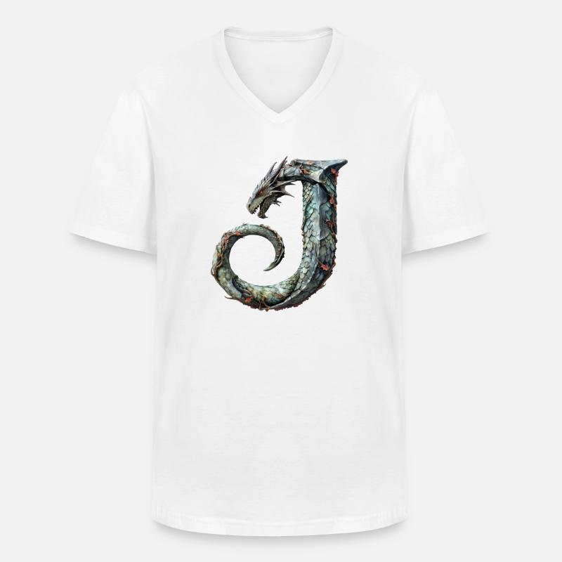 Buchstabe "J" im Drachendesign. - Männer-T-Shirt mit V-Ausschnitt - Weiß