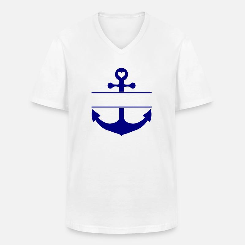Anker mit Textaussparung - Männer-T-Shirt mit V-Ausschnitt - Weiß