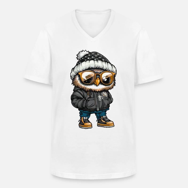 Eule Cool Comic - Männer-T-Shirt mit V-Ausschnitt - Weiß