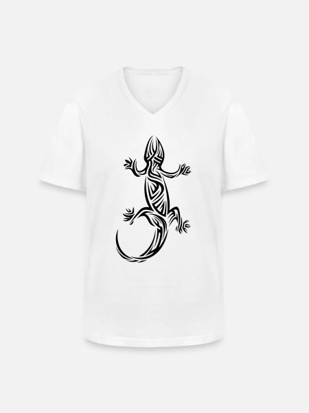 Gecko Tribal Tattoo - Men's V-Neck T-Shirt - white