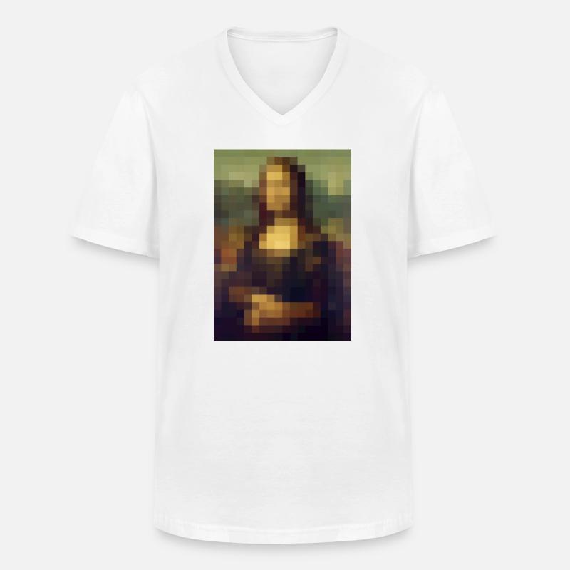 Mona Lisa 8 bit pixel pittura Leonardo da Vinci - Maglietta da uomo classica con scollo a V - bianco