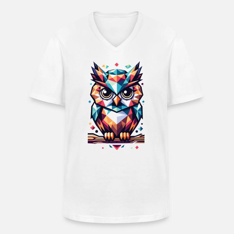 Polygon Eule geometrisch - Männer-T-Shirt mit V-Ausschnitt - Weiß