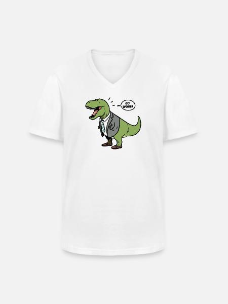 Garnitur dinozaura Business Office Go Work T-Rex Dino - Klasyczna koszulka męska z dekoltem w serek - biały
