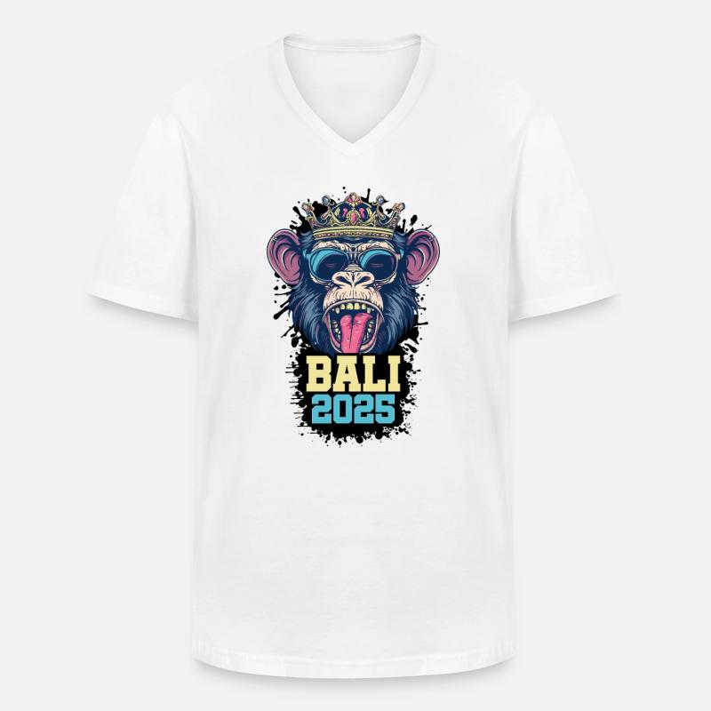 Bali 2025 Affe - Männer-T-Shirt mit V-Ausschnitt - Weiß