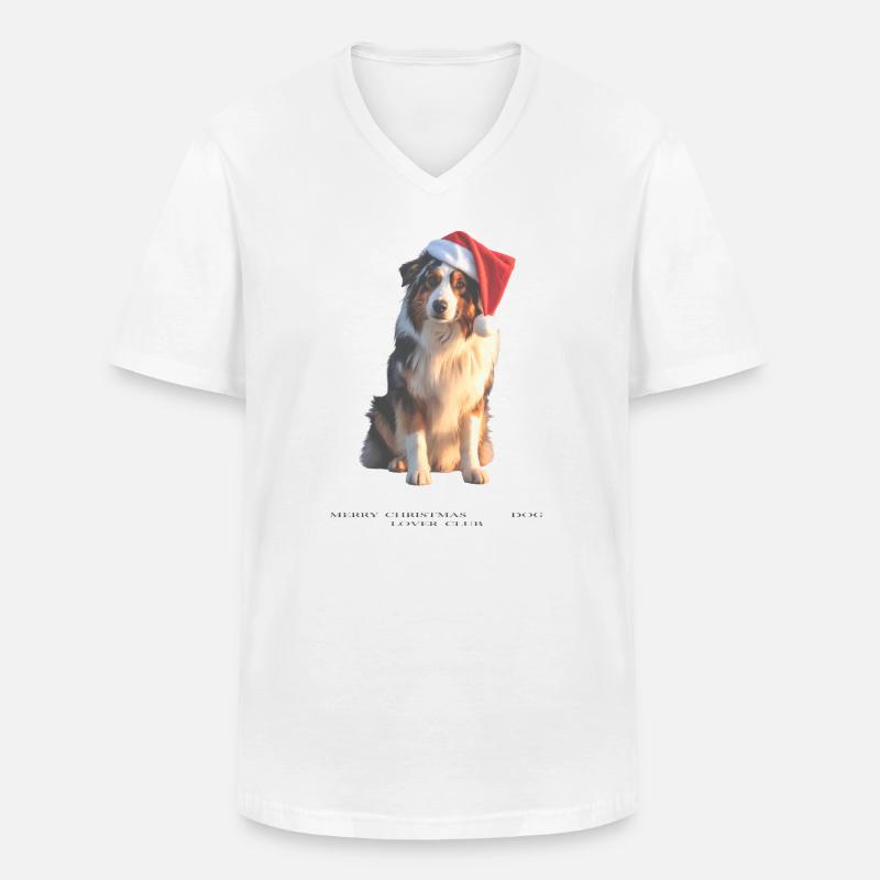 Boder Collie Weihnachts-Hund im Santa-Hut - Männer-T-Shirt mit V-Ausschnitt - Weiß