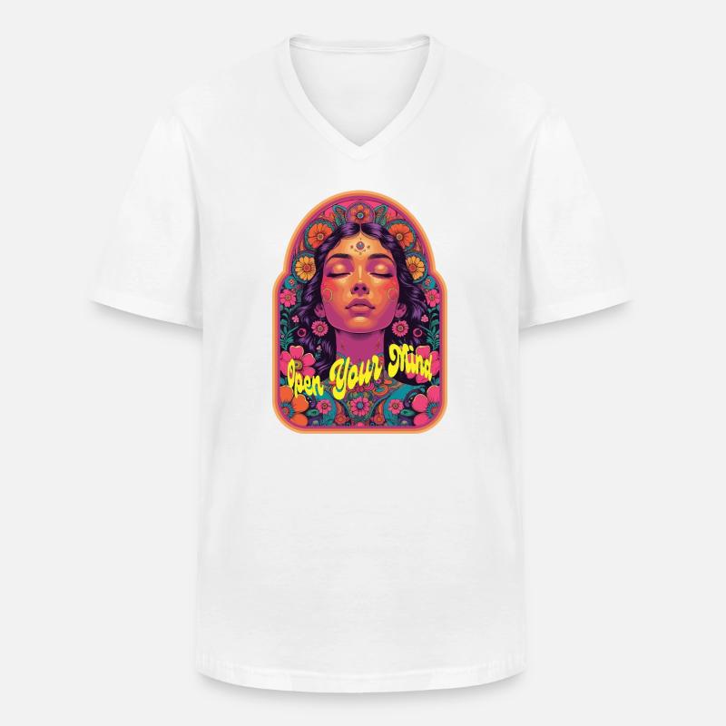 Open Your Mind Psytrance Kandi Bloom - Männer-T-Shirt mit V-Ausschnitt - Weiß