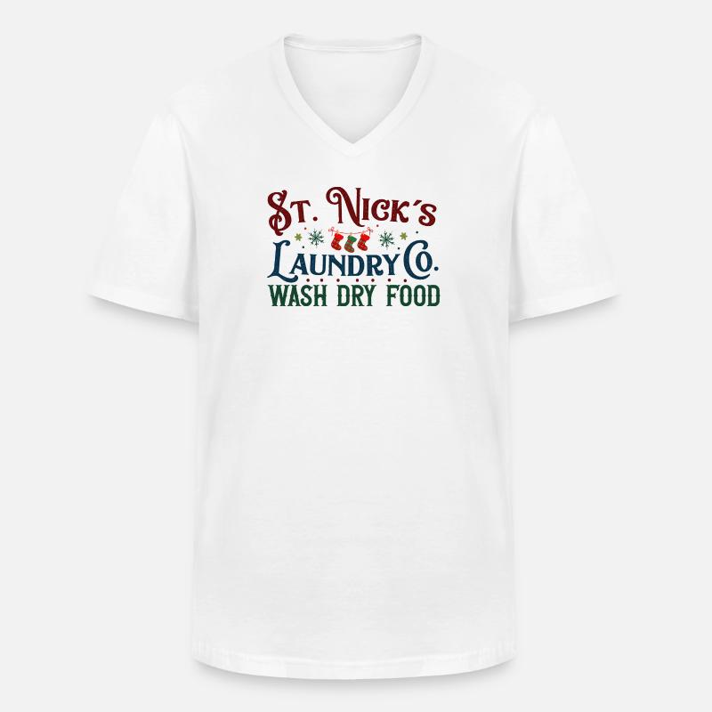 St Nick's Laundry Co. Festive Logo - Männer-T-Shirt mit V-Ausschnitt - Weiß