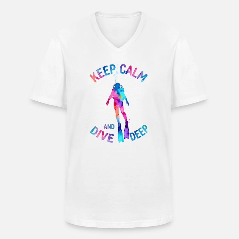 Keep Calm Dive Deep Bunter Taucher - Männer-T-Shirt mit V-Ausschnitt - Weiß