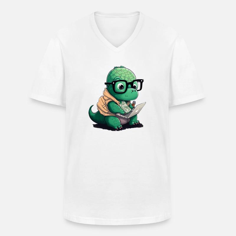 Süßer Dino der Programmiert - Männer-T-Shirt mit V-Ausschnitt - Weiß