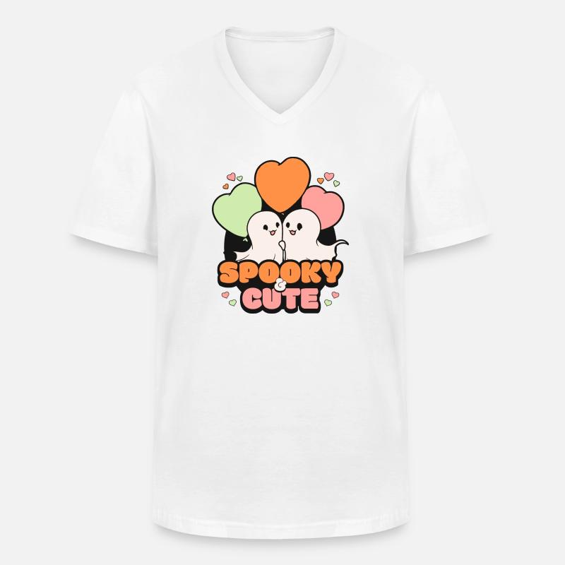 Spooky October Cute Halloween Ghost - Men's V-Neck T-Shirt - white