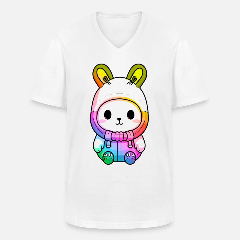 Hase Winter Tier Bunt Comic - Männer-T-Shirt mit V-Ausschnitt - Weiß