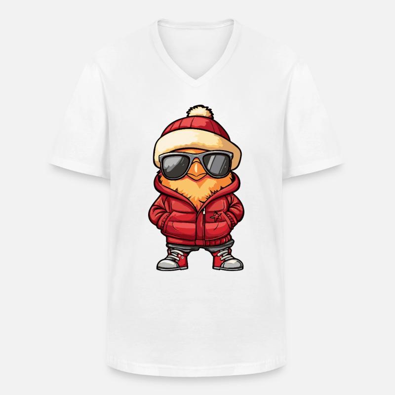 Huhn Cool Comic - Männer-T-Shirt mit V-Ausschnitt - Weiß