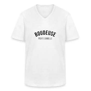 Boudeuse Professionnelle - T-shirt col V Homme - blanc - Devant - AI Model Male 185 light (185cm)