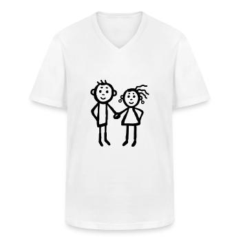 Pair - frères et sœurs - T-shirt col V Homme - blanc - Devant - AI Model Male 185 light (185cm)