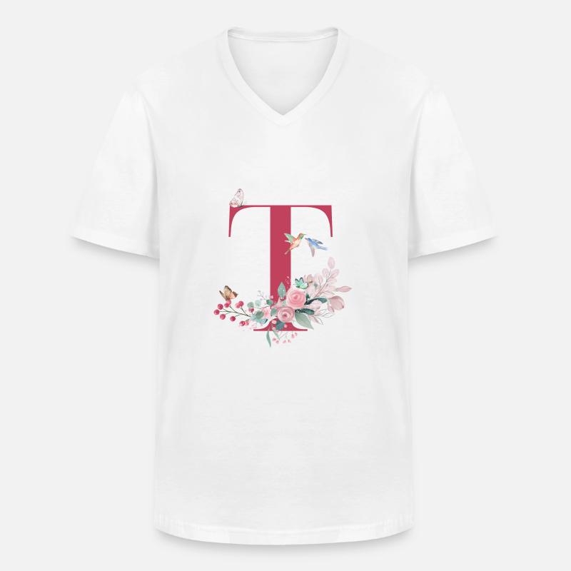 Buchstabe t floral - Geschenkidee - Männer-T-Shirt mit V-Ausschnitt - Weiß