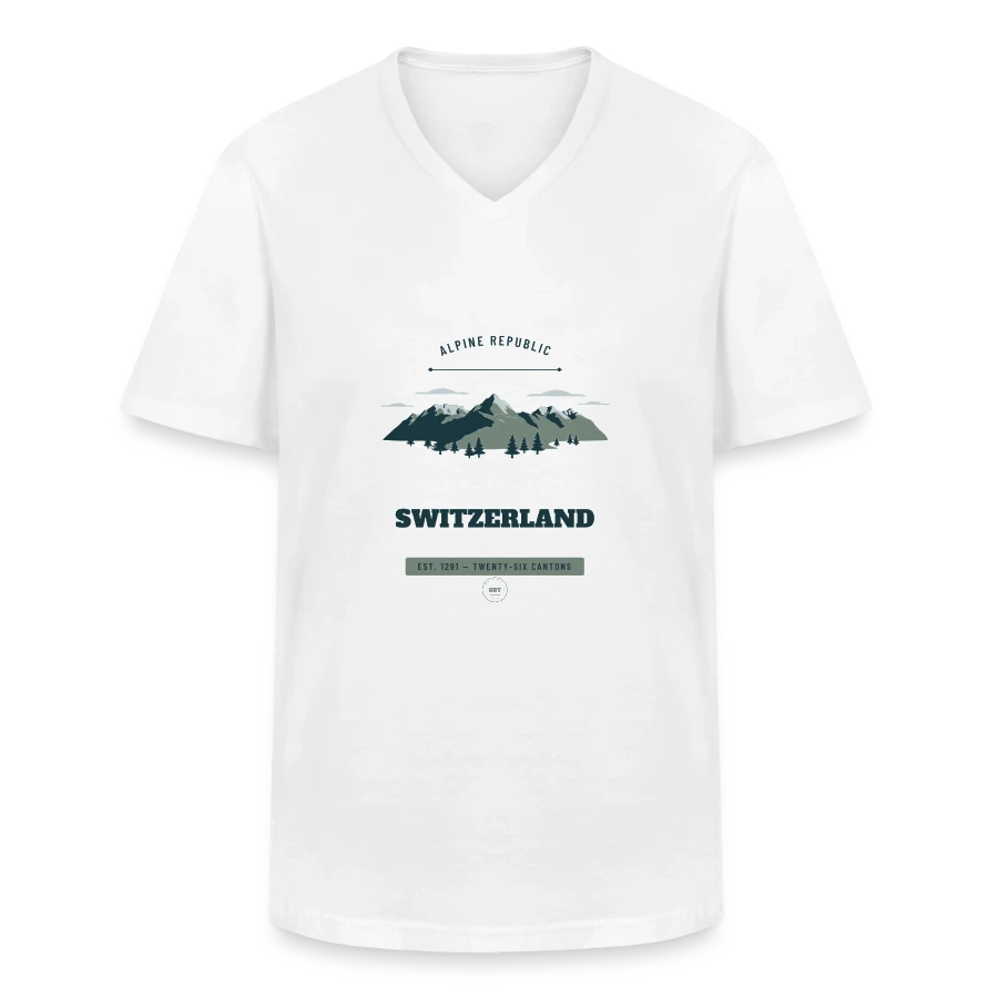 Switzerland badge on a men's v-neck t-shirt, white