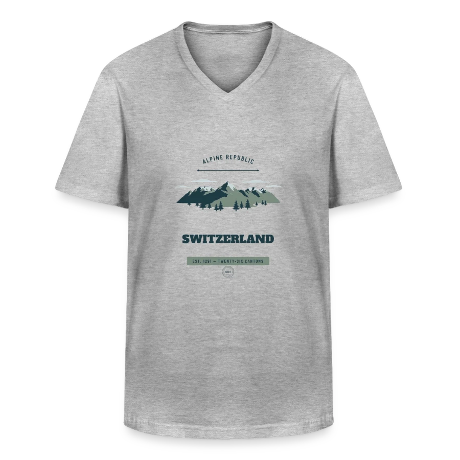 Switzerland badge on a men's v-neck t-shirt, heather grey