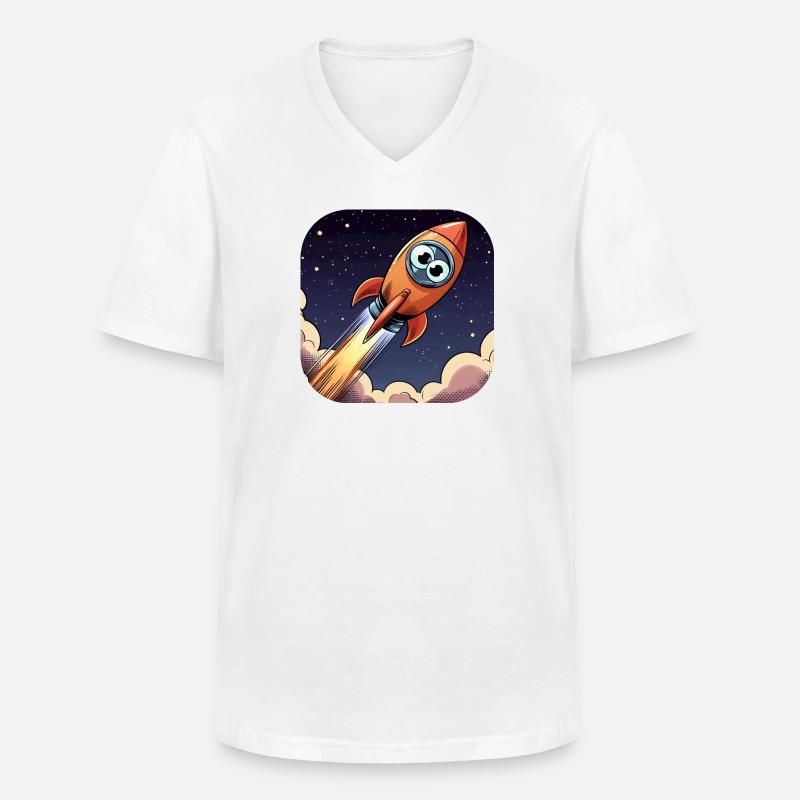 Comic Rakete mit Augen - Männer-T-Shirt mit V-Ausschnitt - Weiß