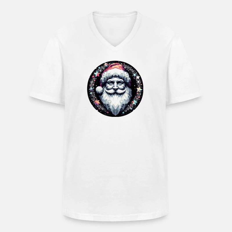 Weihnachtsmann Kopf in Kranz hell - Männer-T-Shirt mit V-Ausschnitt - Weiß