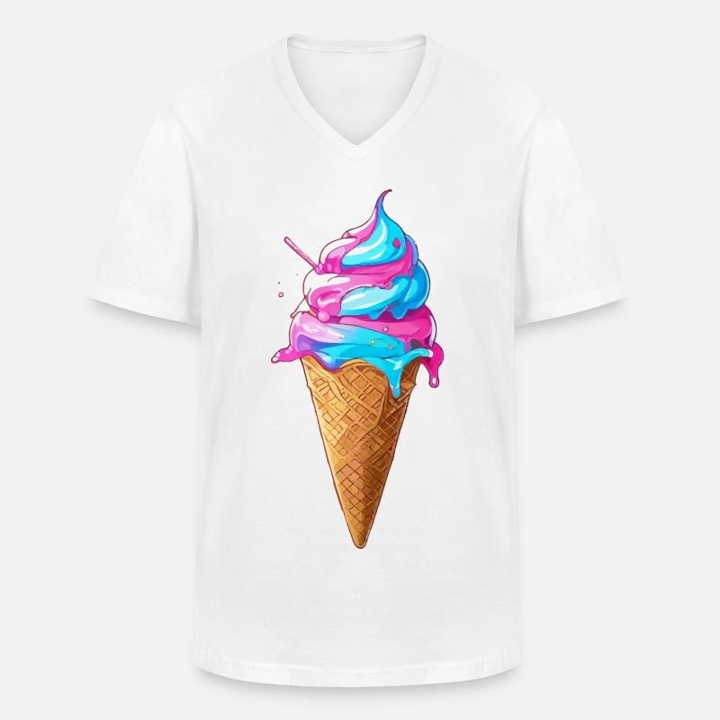 Lecker Eiscreme | Synthwave Eistüte - Männer-T-Shirt mit V-Ausschnitt - Weiß
