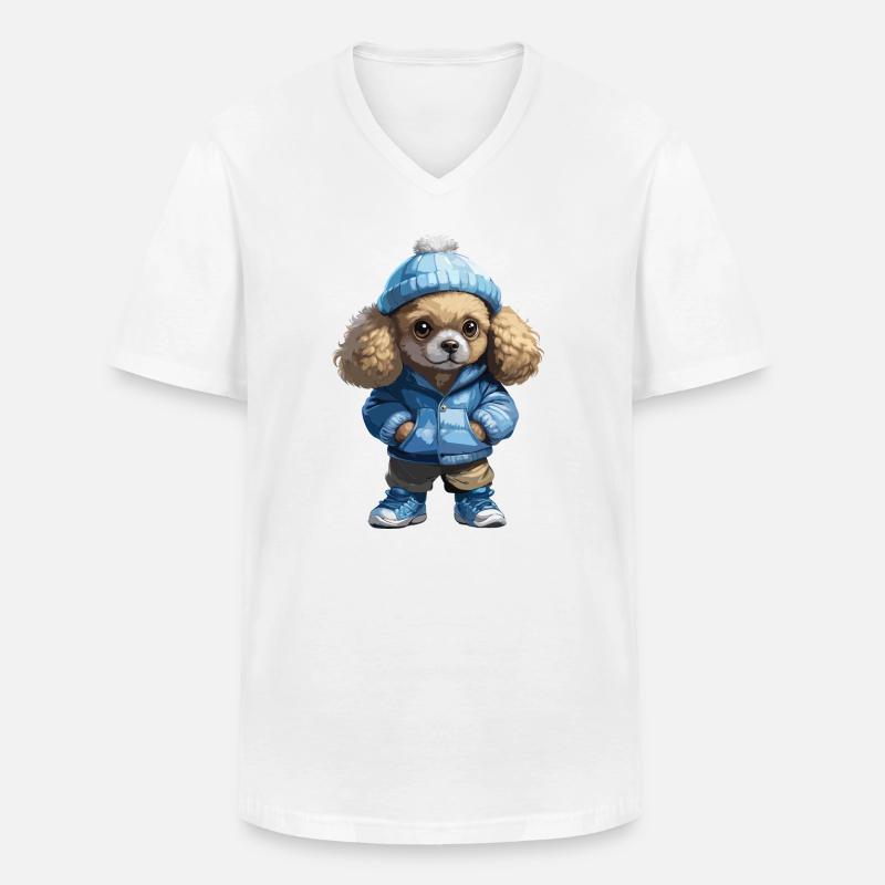 Pudel Herbst Winter Outfit - Männer-T-Shirt mit V-Ausschnitt - Weiß