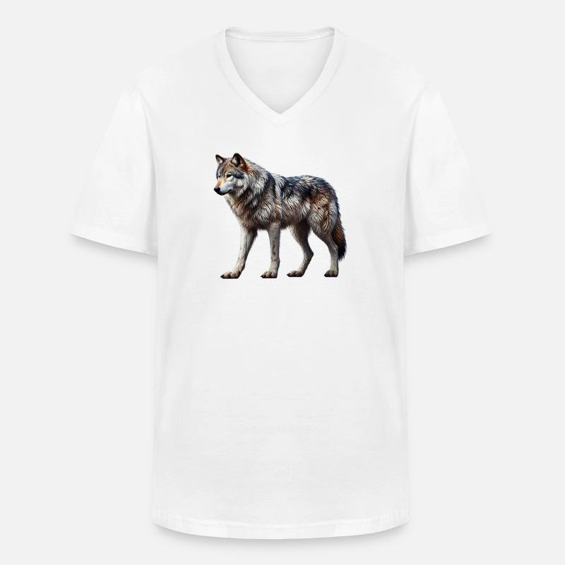 Wolf - Männer-T-Shirt mit V-Ausschnitt - Weiß