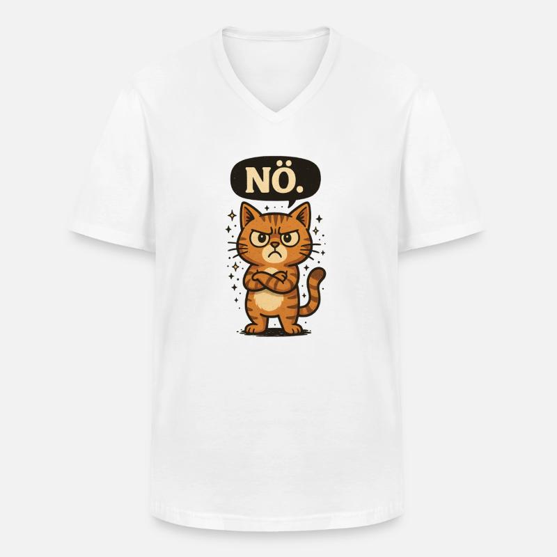 Statement Nö Katze Nein Spruch - Männer-T-Shirt mit V-Ausschnitt - Weiß