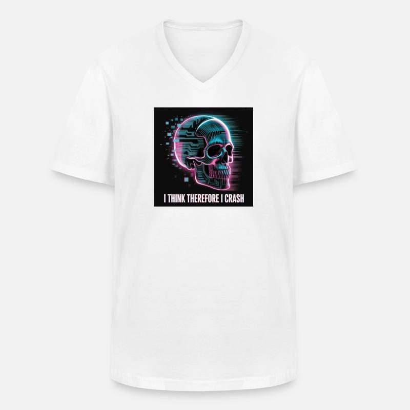 Cyberpunk Totenschädel mit digitalem Glitch - Männer-T-Shirt mit V-Ausschnitt - Weiß