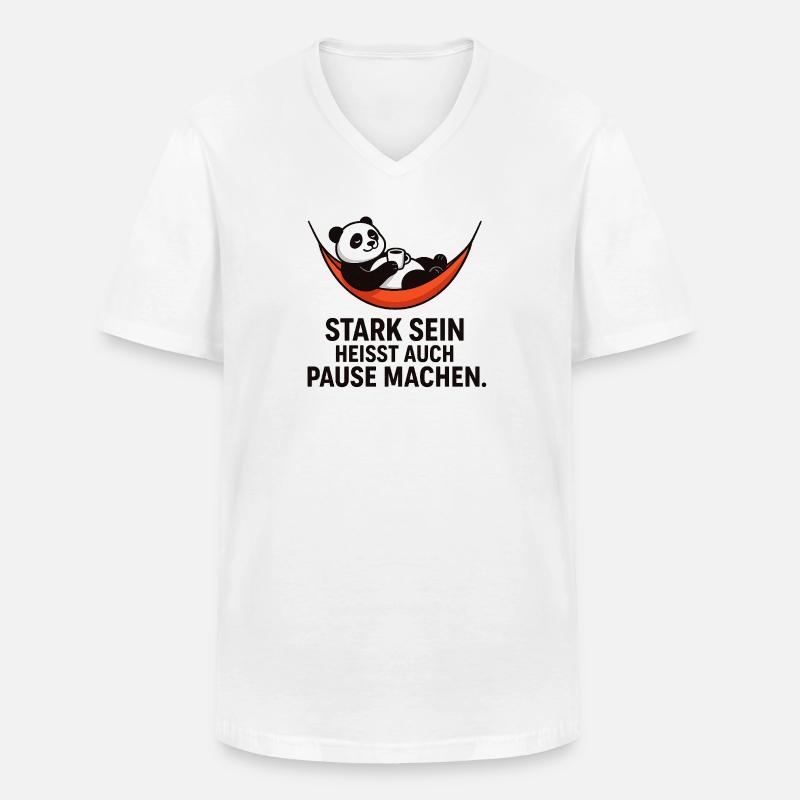 Panda Pause Kraft Spruch - Männer-T-Shirt mit V-Ausschnitt - Weiß